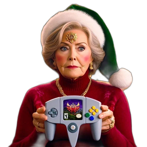 jewelry, elderly, woman, donning, festive, wear, wearing, santa transparent PNG cut-out