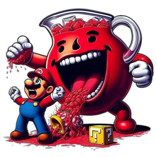 robot, food, pixel art, concept art, comic book art, mario, encounters, kool-aid transparent PNG cut-out