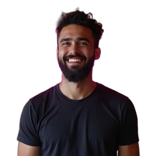 staff, face, hair, jacket, man, beard, smile, wearing transparent PNG cut-out