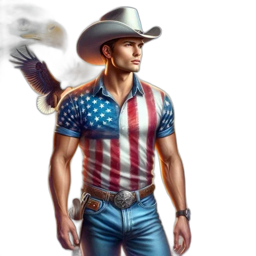 hat, weapon, concept art, comic book art, fantasy art, photorealistic, american-themed, scene transparent PNG cut-out