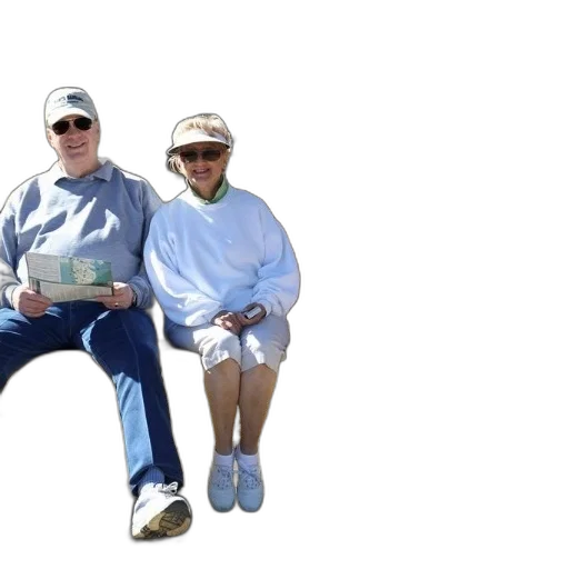 staff, hat, older, couple, sits, bench, says, love transparent PNG cut-out