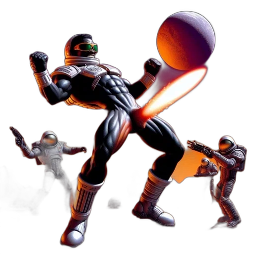 robot, concept art, 3d render, comic book art, pixel art, outer space, muscular, lit transparent PNG cut-out