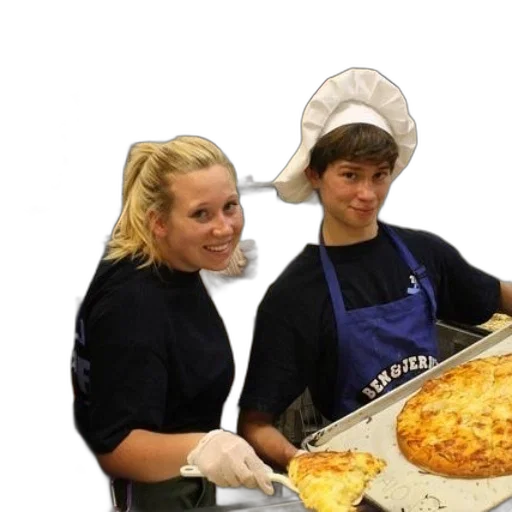 food, staff, hat, three, people, kitchen, one, wearing transparent PNG cut-out