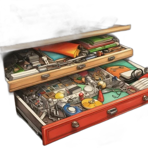 furniture, image, shows, disorganized, cluttered, desk, shelves, full transparent PNG cut-out