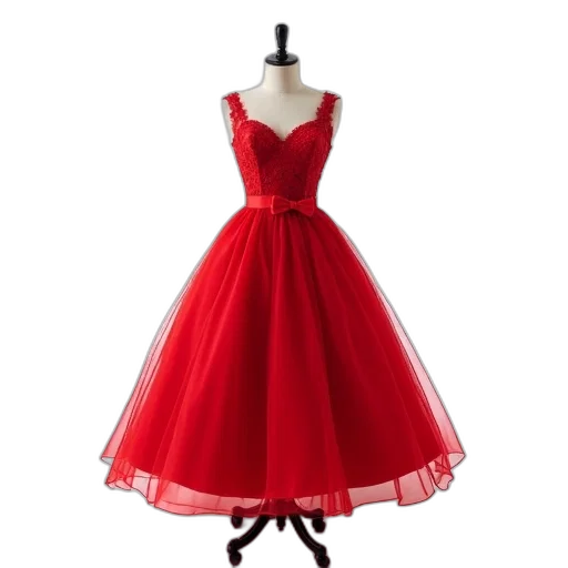 dress, 3d render, red, lace, bodice, full, skirt, displayed transparent PNG cut-out