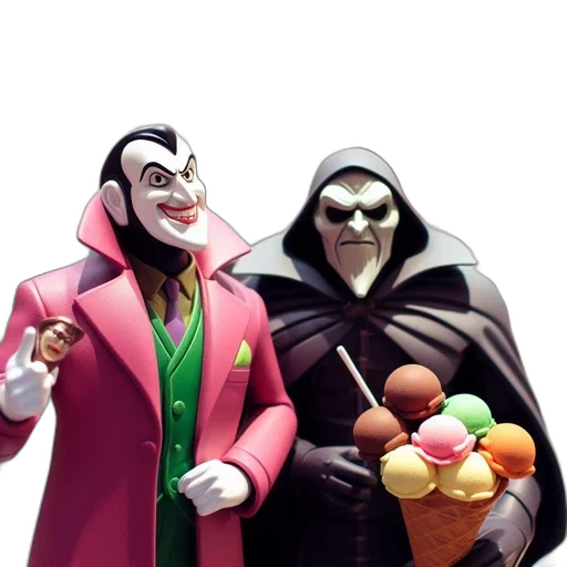 mask, concept art, 3d render, comic book art, two, animated, characters, stand transparent PNG cut-out