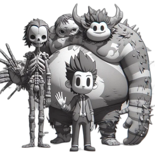 creature, animal, concept art, 3d render, cartoon, comic book art, monochrome, three transparent PNG cut-out