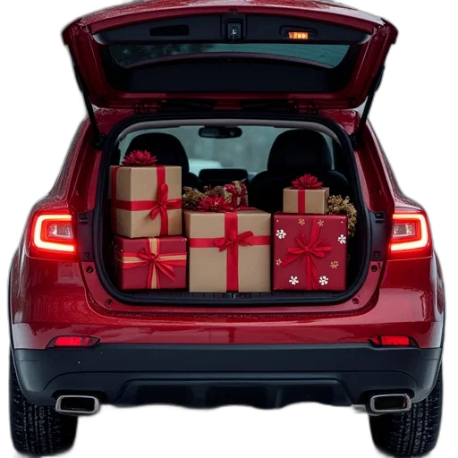 car, back, filled, presents, fuel, savings transparent PNG cut-out