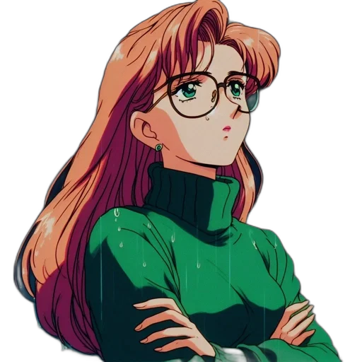 jacket, staff, face, vaporwave, pixel art, anime, cartoon, green transparent PNG cut-out