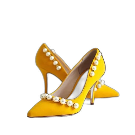 shoes, jewelry, 3d render, golden, pair, yellow, high, heels transparent PNG cut-out