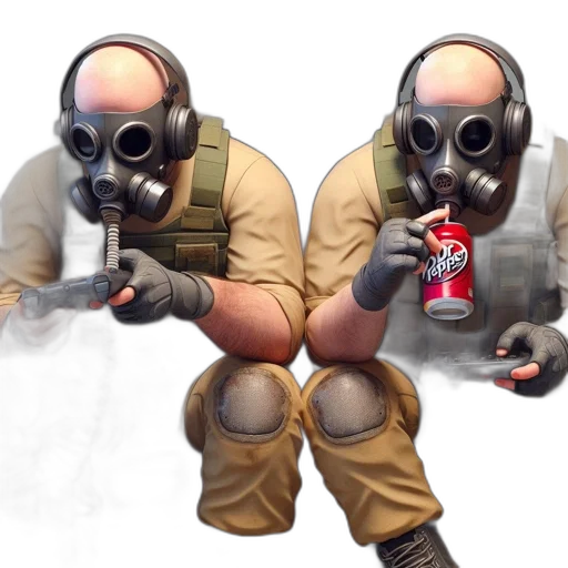 weapon, jacket, mask, bottle, concept art, 3d render, pixel art, watercolor transparent PNG cut-out