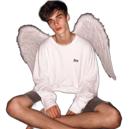 jacket, creature, animal, photorealistic, young, man, angelic, white transparent PNG cut-out
