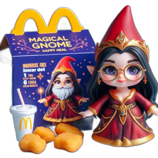 crown, food, concept art, 3d render, gnome, toy, mcdonald, happy transparent PNG cut-out