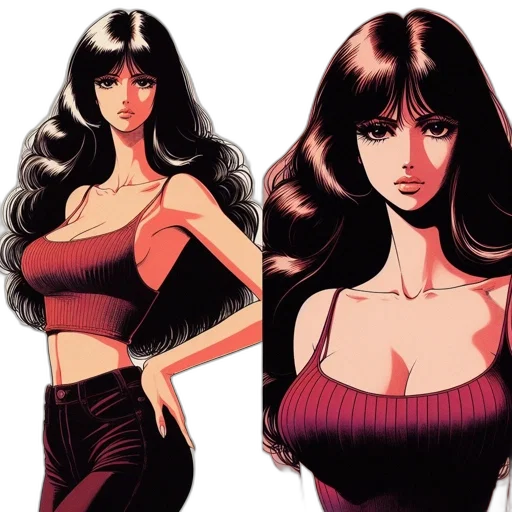 dress, comic book art, concept art, anime, cartoon, red, dark, earth tones transparent PNG cut-out