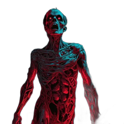 robot, creature, concept art, 3d render, cyberpunk, comic book art, red, emaciated transparent PNG cut-out