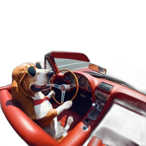 car, animal, photorealistic, 3d render, concept art, comical, scene, presents transparent PNG cut-out