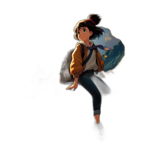 jacket, umbrella, staff, creature, concept art, pixel art, 3d render, anime transparent PNG cut-out
