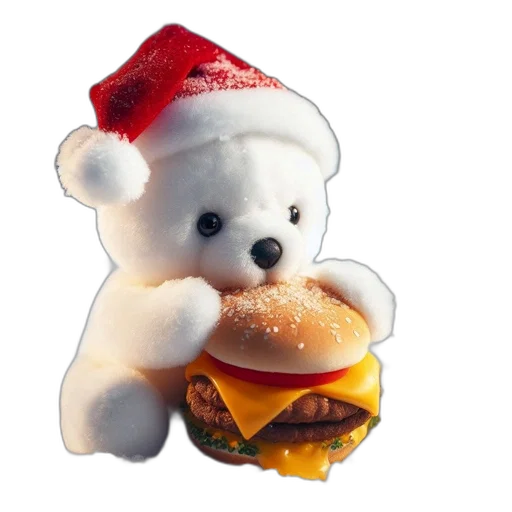 food, animal, 3d render, photorealistic, white, teddy, bear, wears transparent PNG cut-out