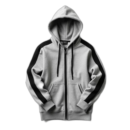jacket, 3d render, photorealistic, monochrome, grey, hoodie, black, zipper transparent PNG cut-out
