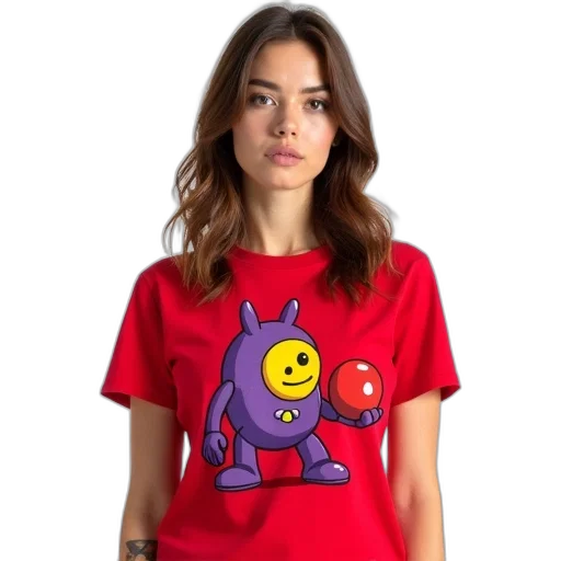 dress, concept art, outer space, woman, wearing, red, t-shirt, cartoon transparent PNG cut-out