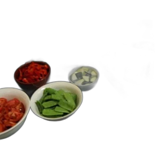 food, photorealistic, 3d render, red, variety, vegetables, bowls, counter transparent PNG cut-out