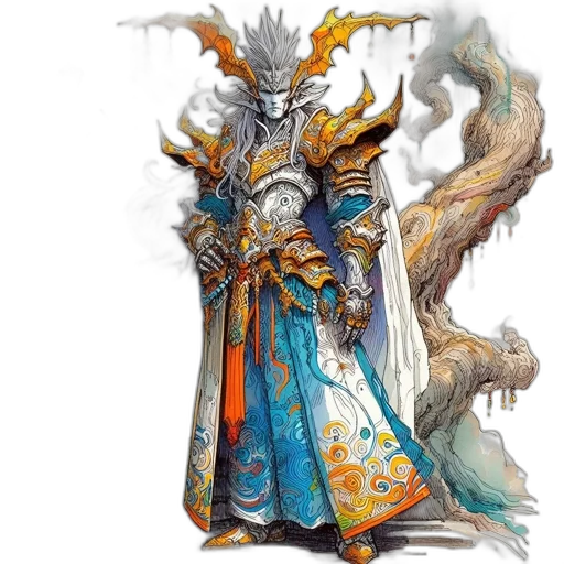 dragon, staff, fantasy art, concept art, monochrome, blue, golden, ornate transparent PNG cut-out
