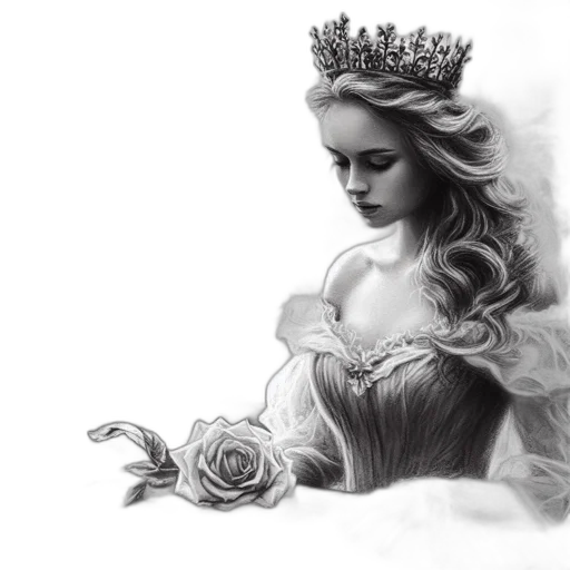 crown, jewelry, dress, photorealistic, fantasy art, pencil sketch, concept art, young transparent PNG cut-out