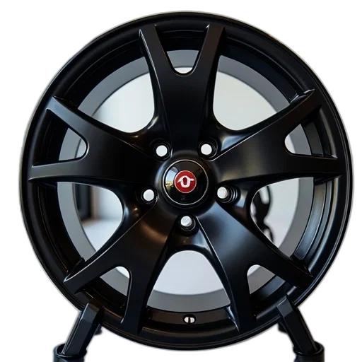 close-up, black, alloy, wheel, silver, center, cap, red transparent PNG cut-out
