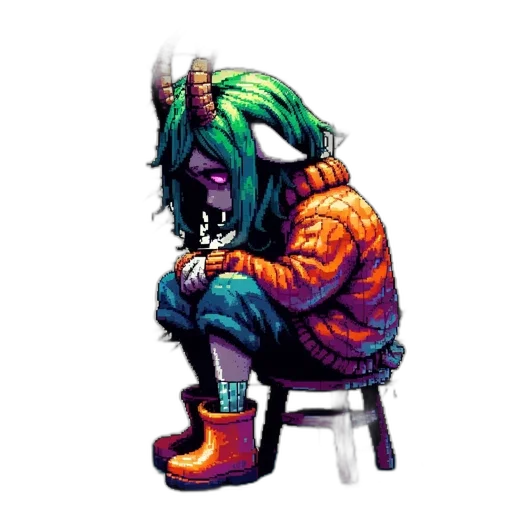 jacket, shoes, mask, creature, pixel art, concept art, cyberpunk, vaporwave transparent PNG cut-out