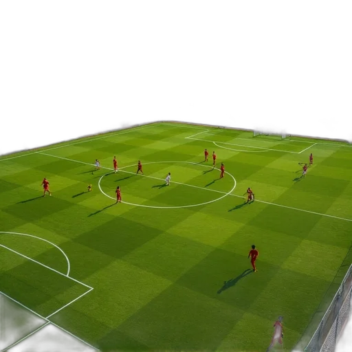 3d render, concept art, aerial, view, soccer, field, players, red transparent PNG cut-out