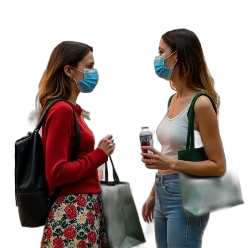 mask, fog, two, women, shopping, grocery, store, woman transparent PNG cut-out
