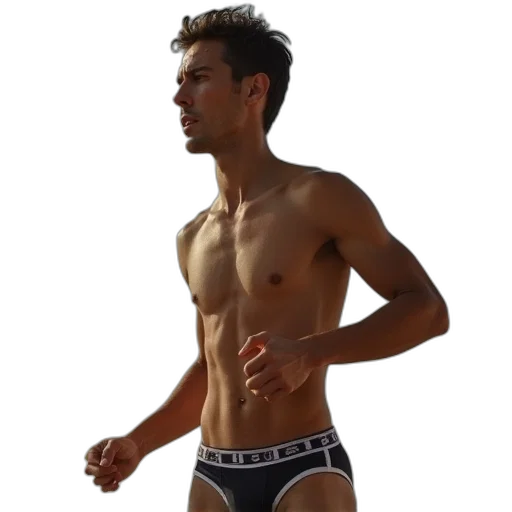 photorealistic, runner, wear, boy, brief transparent PNG cut-out