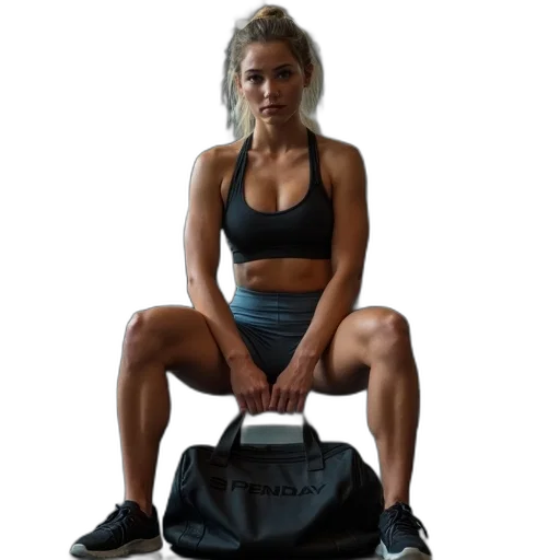 staff, woman, gym, sitting, bench, workout, bag transparent PNG cut-out