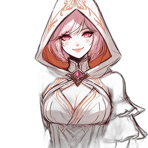 jacket, dress, staff, face, concept art, anime, fantasy art, watercolor transparent PNG cut-out