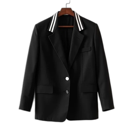 jacket, monochrome, black, blazer, white, stripe, collar, displayed transparent PNG cut-out