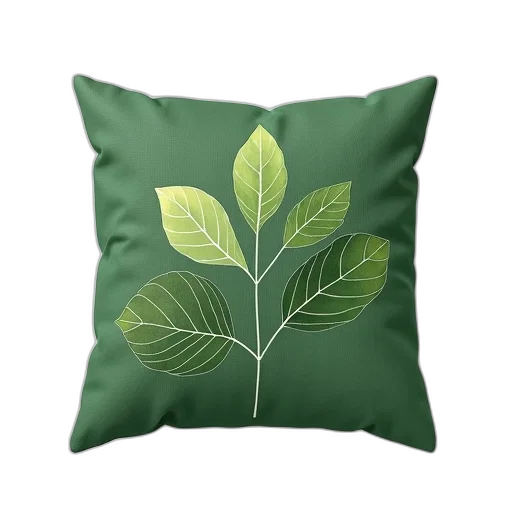 photorealistic, 3d render, green, earth tones, pillow, leaf, pattern, displayed transparent PNG cut-out