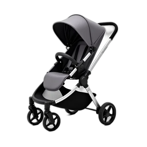 3d render, modern, baby, stroller, sleek, design, featuring, black transparent PNG cut-out