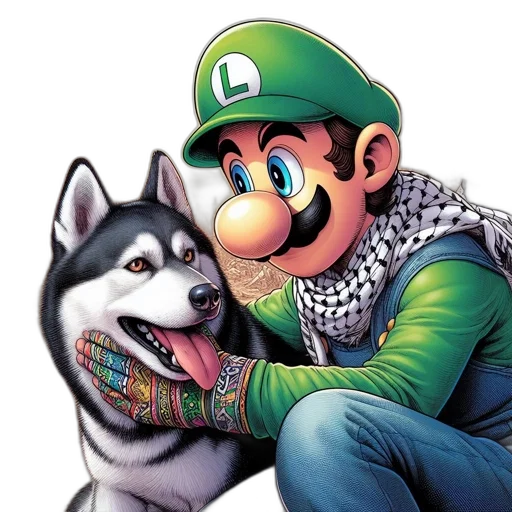 animal, mask, concept art, pixel art, photorealistic, comic book art, green, luigi transparent PNG cut-out