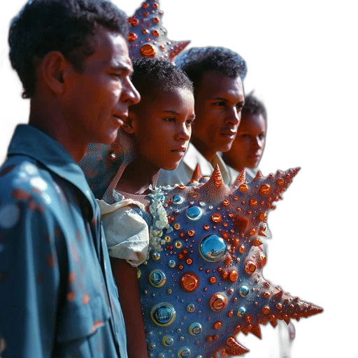crown, 3d render, four, individuals, desert-like, setting, interact, elaborate transparent PNG cut-out