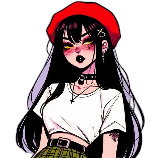 hat, creature, jewelry, jacket, anime, cartoon, pixel art, concept art transparent PNG cut-out