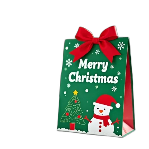 3d render, photorealistic, festive, christmas-themed, gift, bag, green, red transparent PNG cut-out