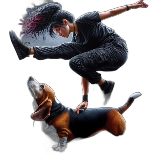animal, concept art, fantasy art, photorealistic, anime, woman, motion, reaches transparent PNG cut-out