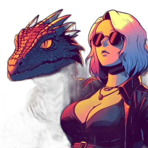 dragon, mask, concept art, comic book art, cyberpunk, fantasy art, fire, neon lights transparent PNG cut-out