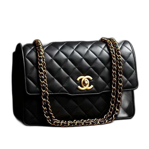 black, chanel, quilted, handbag, gold, chain, straps, logo transparent PNG cut-out