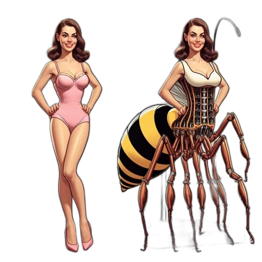 concept art, comic book art, pixel art, fantasy art, woman, transforms, into, mechanical transparent PNG cut-out