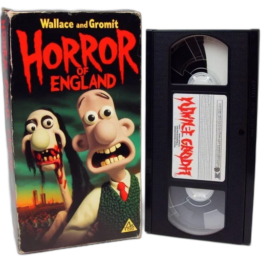 vhs, box, wallace, gromit, horror, england, displays, titular transparent PNG cut-out