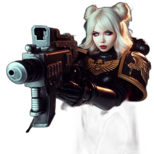 weapon, robot, staff, concept art, fantasy art, cyberpunk, pixel art, woman transparent PNG cut-out