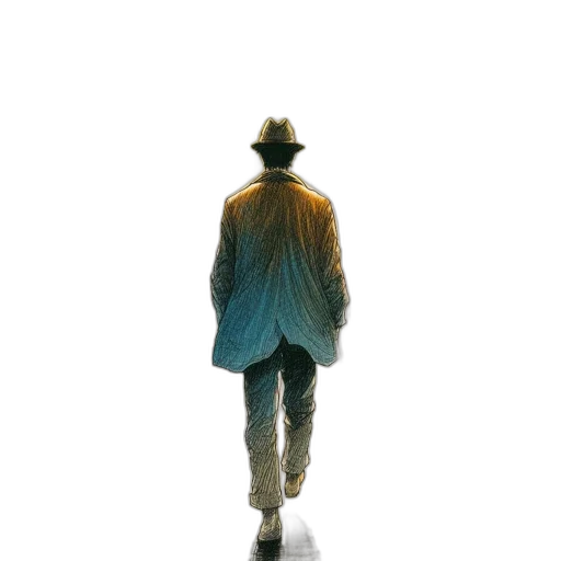 jacket, hat, staff, robot, concept art, watercolor, man, walks transparent PNG cut-out
