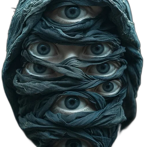 mask, face, creature, umbrella, photorealistic, concept art, 3d render, cyberpunk transparent PNG cut-out