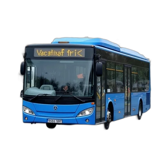 staff, photorealistic, 3d render, concept art, blue, city, bus, driving transparent PNG cut-out